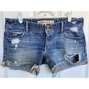 VTG Hollister Distressed Low Rise Y2K Double Button Jean Shorts Size 7